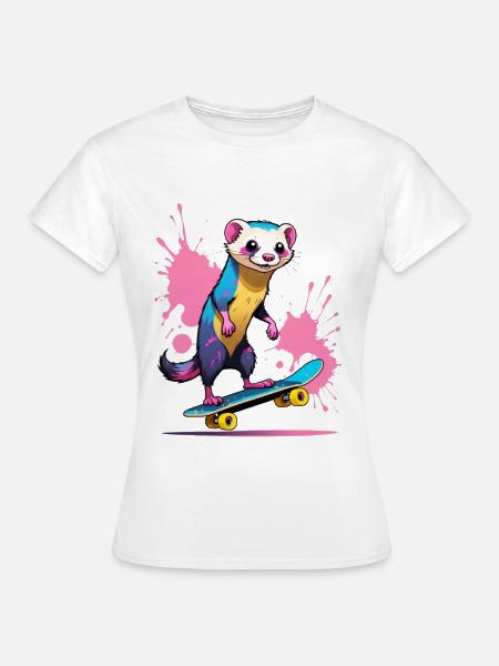 Buntes Skateferret Farbspritzer - Frauen T-Shirt - Weiß