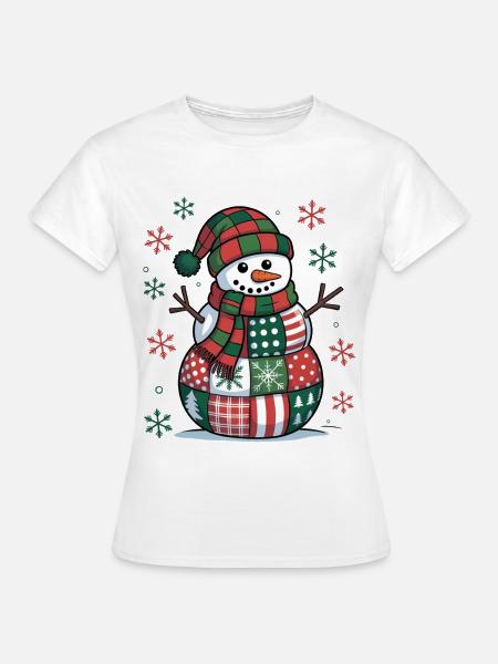 Schneemann Patchwork  - Frauen T-Shirt - Weiß