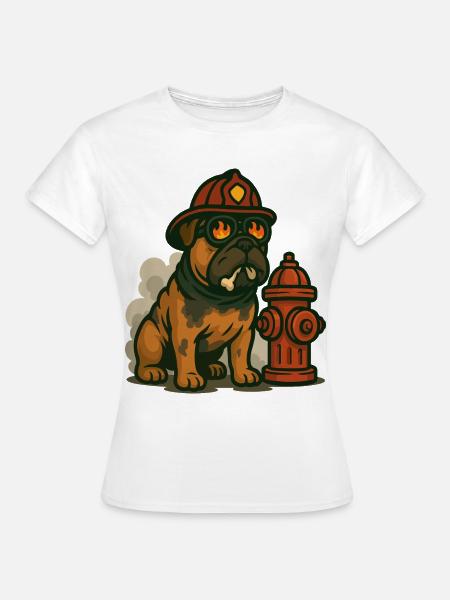 Feuerwehrmann Bulldogge Maskottchen - Frauen T-Shirt - Weiß