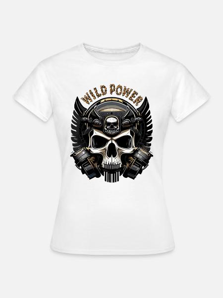 Wild Power Skull Biker Emblem - Frauen T-Shirt - Weiß