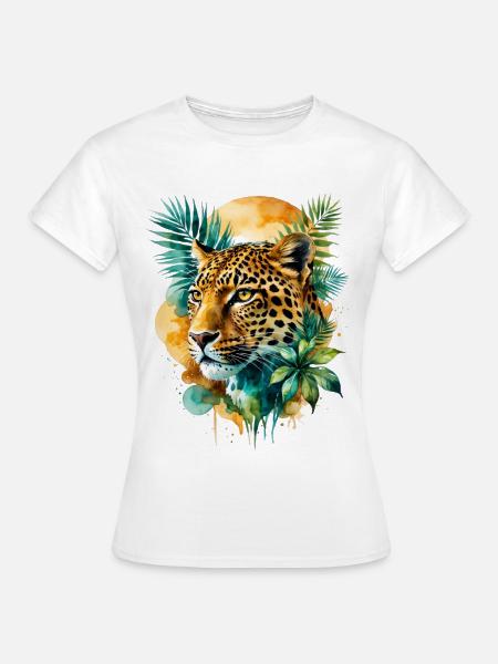 Wasserfarbener Leopard im Dschungel - Frauen T-Shirt - Weiß
