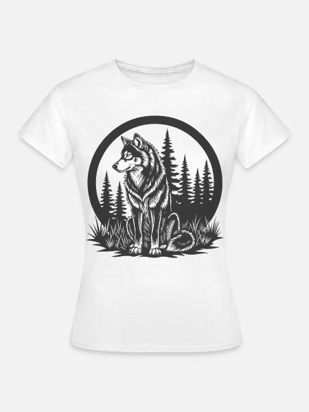 Waldwolf Silhouette im Kreis - Frauen T-Shirt - Weiß