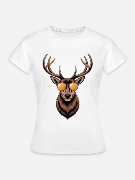 Hirsch mit Geweih und Sonnenbrille - Frauen T-Shirt - Weiß