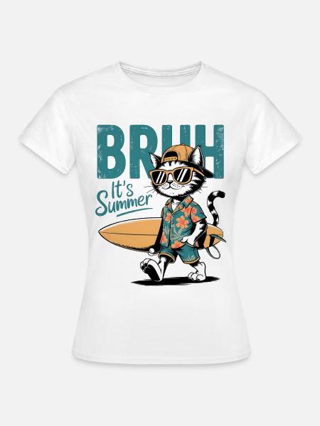 Surfer Katze mit Surfbrett - Frauen T-Shirt - Weiß