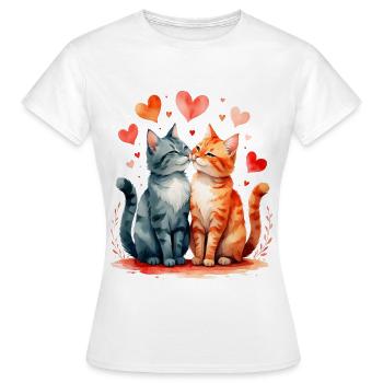 Katzenherz Zweisamkeit - Frauen T-Shirt - Weiß - Vorne - AI Model Female 172 dark (172cm)