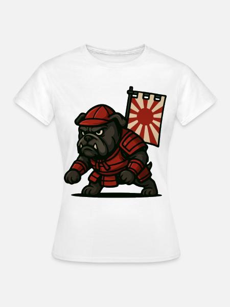 Bulldogge Samurai Rising - Frauen T-Shirt - Weiß