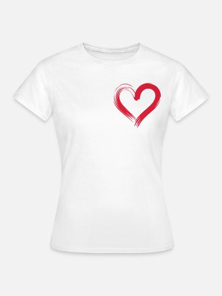 Herzschlag Linie mit rotem Herz - Frauen T-Shirt - Weiß