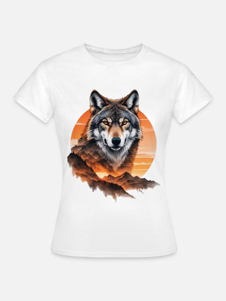 Wolf im Abendrot über Bergen - Frauen T-Shirt - Weiß