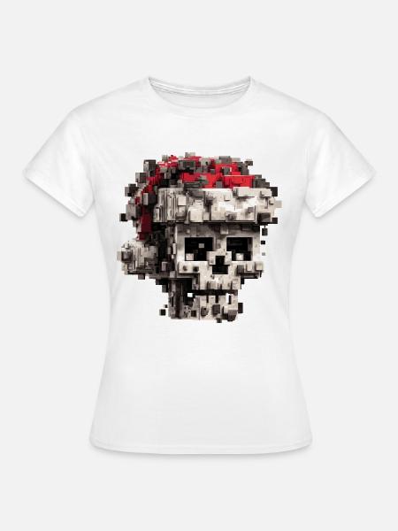 Pixel-Schädel mit Weihnachtsmütze - Frauen T-Shirt - Weiß