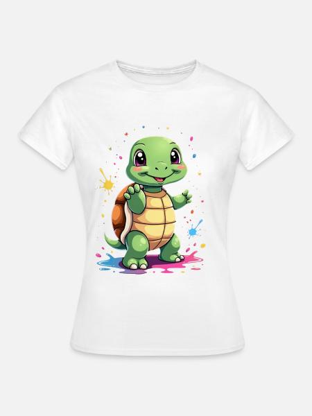 Schildkröte Farbspritzer Spaß - Frauen T-Shirt - Weiß