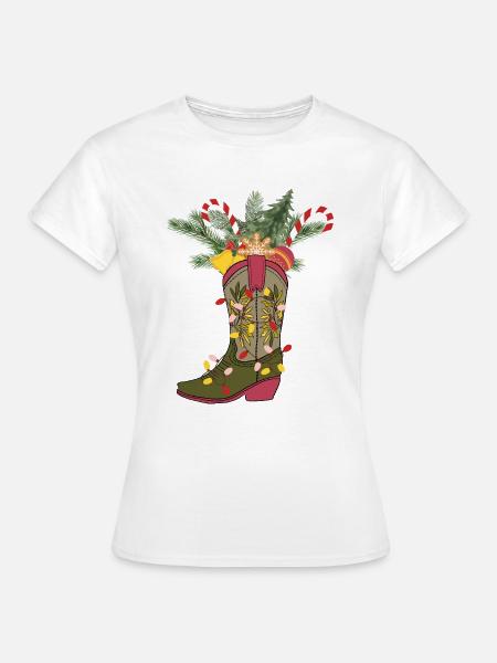 Weihnachtlicher Cowboystiefel - Frauen T-Shirt - Weiß