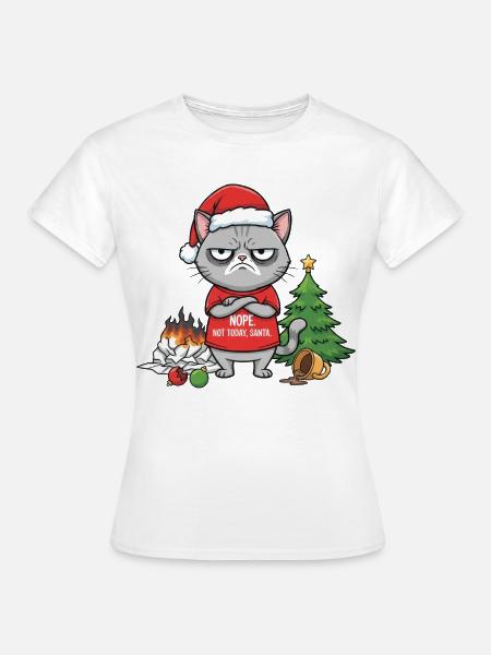 Grimmiger Weihnachtskater verweigert Santa - Frauen T-Shirt - Weiß