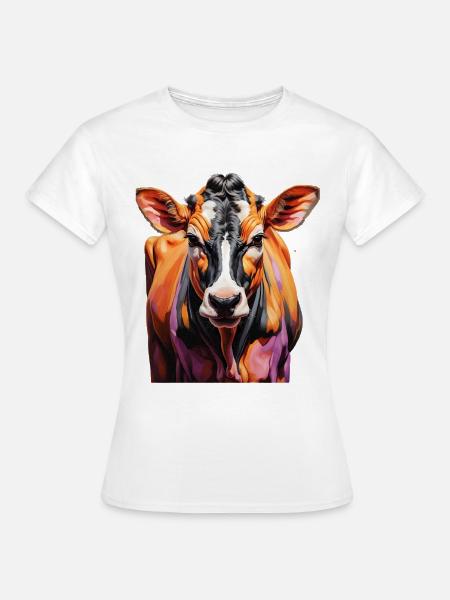Farbenfrohes Kuhporträt - Frauen T-Shirt - Weiß