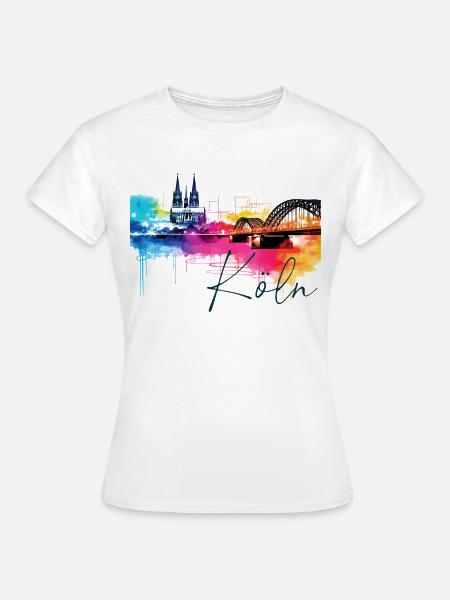 Köln Skyline Kölner Dom Deutschland Stadt Bunt - Frauen T-Shirt - Weiß