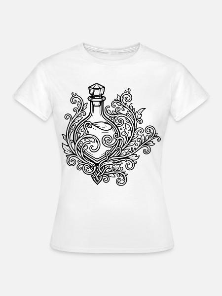 Elixierfläschchen und Blumen - Frauen T-Shirt - Weiß
