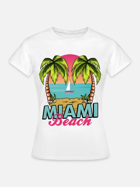 Miami Beach Palmen Sunset - Frauen T-Shirt - Weiß