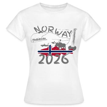 Norwegen 2026 Dorsch mit Bergen und Elch Angeln - Frauen T-Shirt - Weiß - Vorne - AI Model Female 172 dark (172cm)
