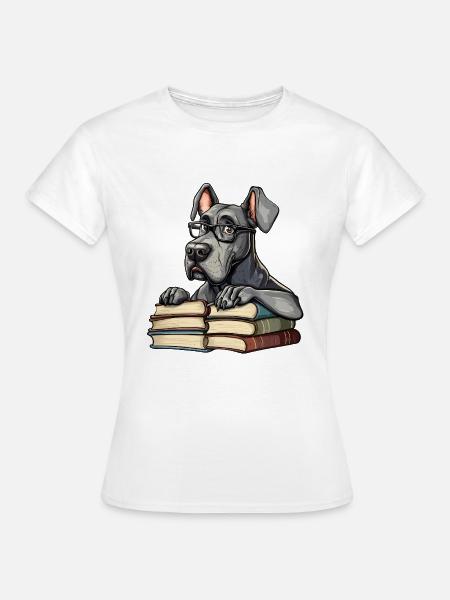 Süßes Dogge-Lesebuch mit Brille - Frauen T-Shirt - Weiß