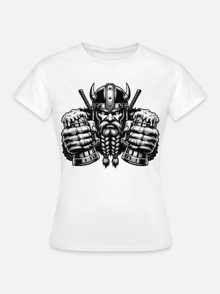 Wikinger mit Bierkrügen im Kampfmodus - Frauen T-Shirt - Weiß