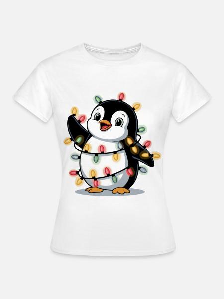Pinguin mit Lichterkette - Frauen T-Shirt - Weiß