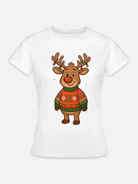 Winterhirsch im Weihnachtspullover - Frauen T-Shirt - Weiß