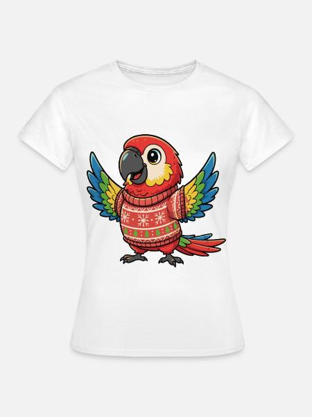 Farbenfroher Weihnachtspapagei im Sweater - Frauen T-Shirt - Weiß