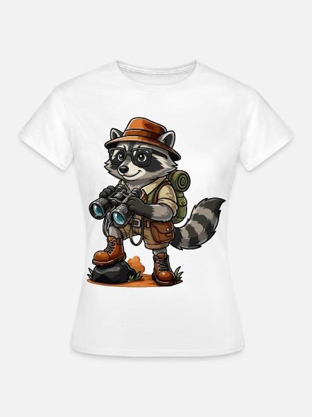 Lustiges Waschbär-Entdecker-Wandern-Camping-Abenteuer - Frauen T-Shirt - Weiß