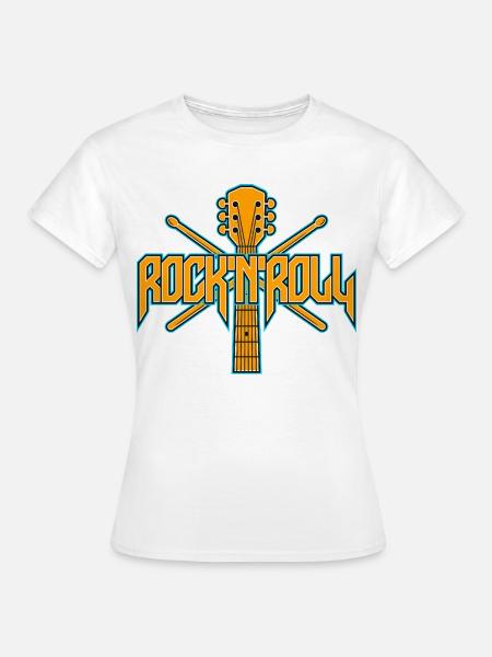 Rocknroll-Gitarre und Drumsticks-Emblem - Frauen T-Shirt - Weiß