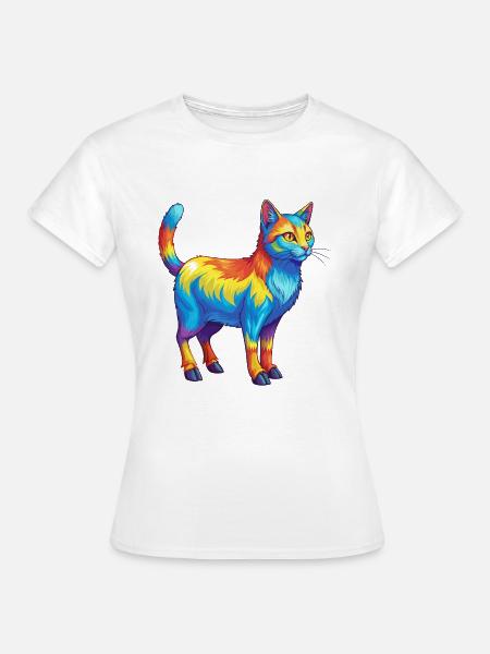 Bunte Katzen-Regenbogen-Pop-Art-Aquarell - Frauen T-Shirt - Weiß