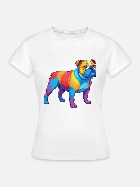Bunte Bulldogge-Regenbogen-Pop-Art-Aquarell - Frauen T-Shirt - Weiß