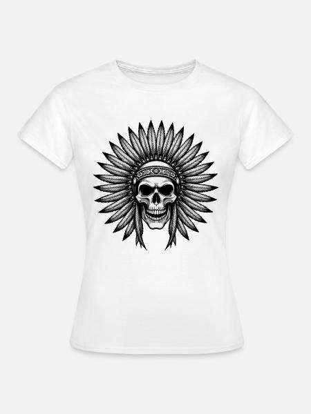 Indianer Totenkopf Krieger Federschmuck - Frauen T-Shirt - Weiß