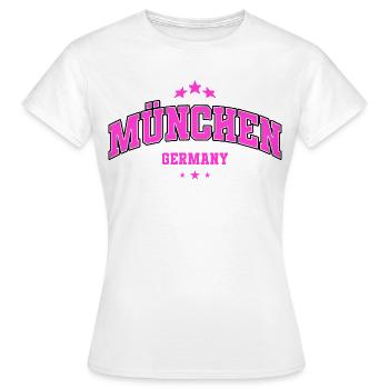 Munich Germany – Pink College Style - Women's T-Shirt - white - Front - AI Model Female 172 dark (172cm)