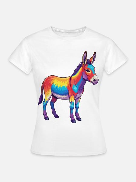 Bunte Eselregenbogen-Pop-Art-Aquarell - Frauen T-Shirt - Weiß