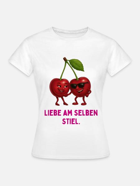 Kirschenpaar am selben Stiel - Frauen T-Shirt - Weiß