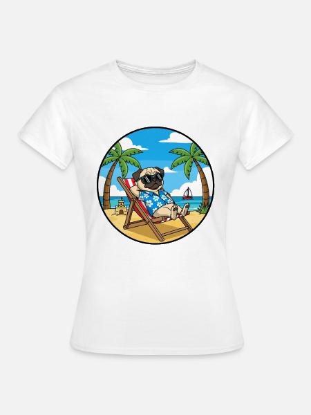 Coole Pug Beach Urlaubs-Sommerstimmung - Frauen T-Shirt - Weiß