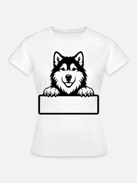 Alaskan Malamute Welpe Namensschild schwarzweis - Frauen T-Shirt - Weiß
