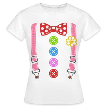 Costume de clown coloré avec bretelles - T-shirt Femme - blanc - Devant - AI Model Female 172 dark (172cm)