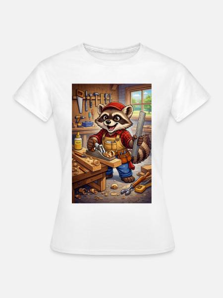 Waschbär Holzhandwerker - Frauen T-Shirt - Weiß