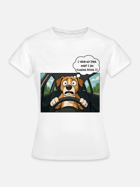 Cartoon-Hund am Steuer, Fahranfänger - Frauen T-Shirt - Weiß