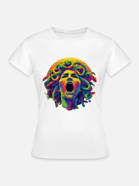 Neon-Medusa: Farbenrausch Kopf - Frauen T-Shirt - Weiß