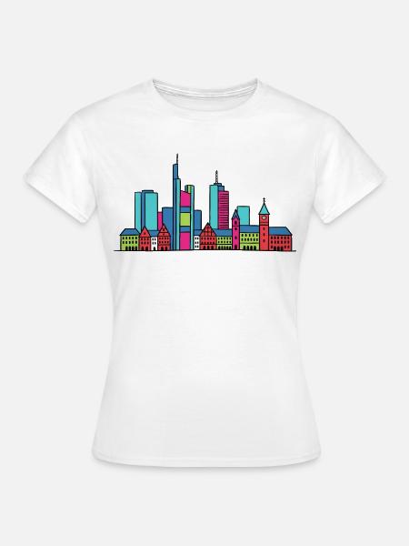 Frankfurter Stadtsilhouette Mainhattan Linienkunst - Frauen T-Shirt - Weiß