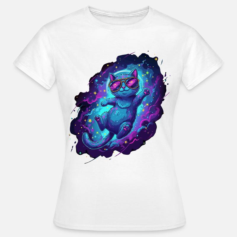 Chat de l’espace cool avec des lunettes de soleil dans l’espace - T-shirt Femme - blanc