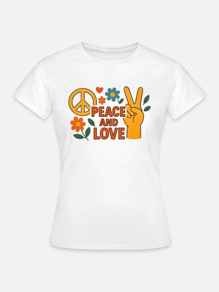 Peace and Love Retro Floral - Frauen T-Shirt - Weiß