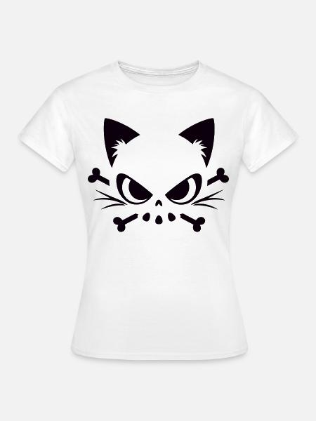 Crâne de chat | Motif minimaliste de Skull & Bones - T-shirt Femme - blanc