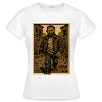 A determined man in the city - Women's T-Shirt - white - Front - AI Model Female 172 dark (172cm)