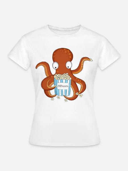 Popcorn Krake  - Frauen T-Shirt - Weiß