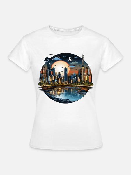 Abendsonnenstadt Skyline CirkelDesign - Frauen T-Shirt - Weiß