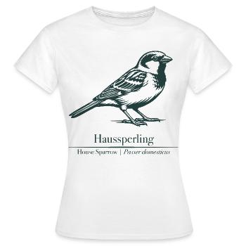 Sperling Silhouette | Ornithologie | Zeichnung - Frauen T-Shirt - Weiß - Vorne - AI Model Female 172 dark (172cm)