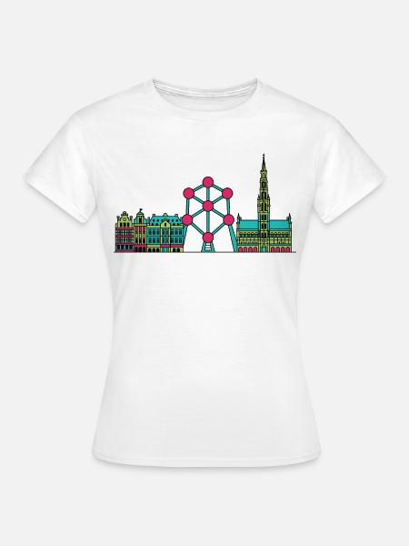 Brüsseler Stadtsilhouette Atomium Moderne Linienkunst - Frauen T-Shirt - Weiß