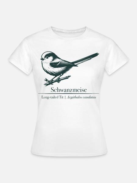 Schwanzmeise Silhouette | Ornithologie | Zeichnung - Frauen T-Shirt - Weiß